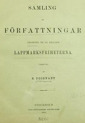 Försättsblad ur historisk skrift med titeln Författningar angående de så kallade lappmarksfriheterna